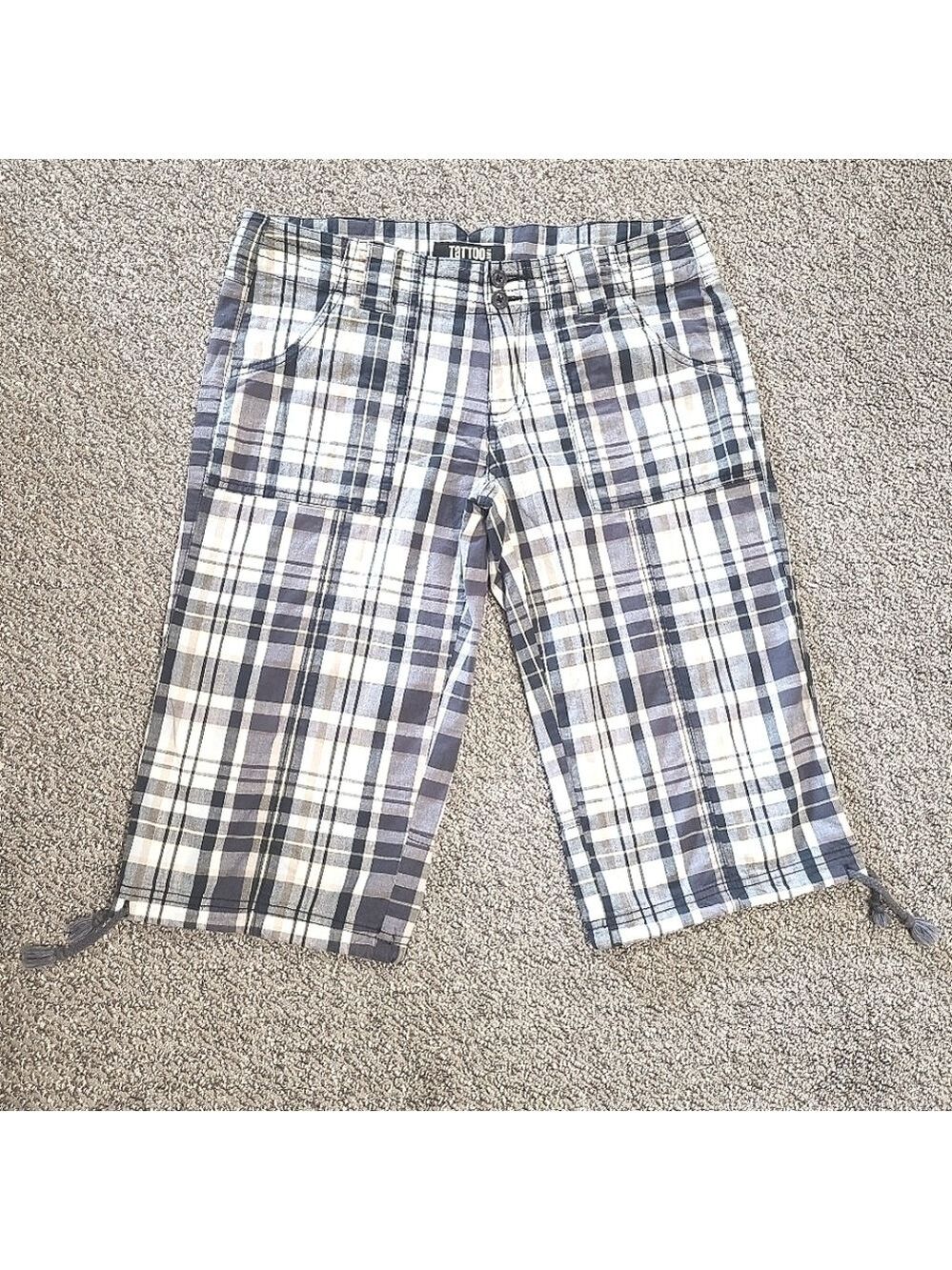 Tattoo Y2K Academia Plaid Bermuda Shorts High Rise Wide Leg Dual Pockets Size 7